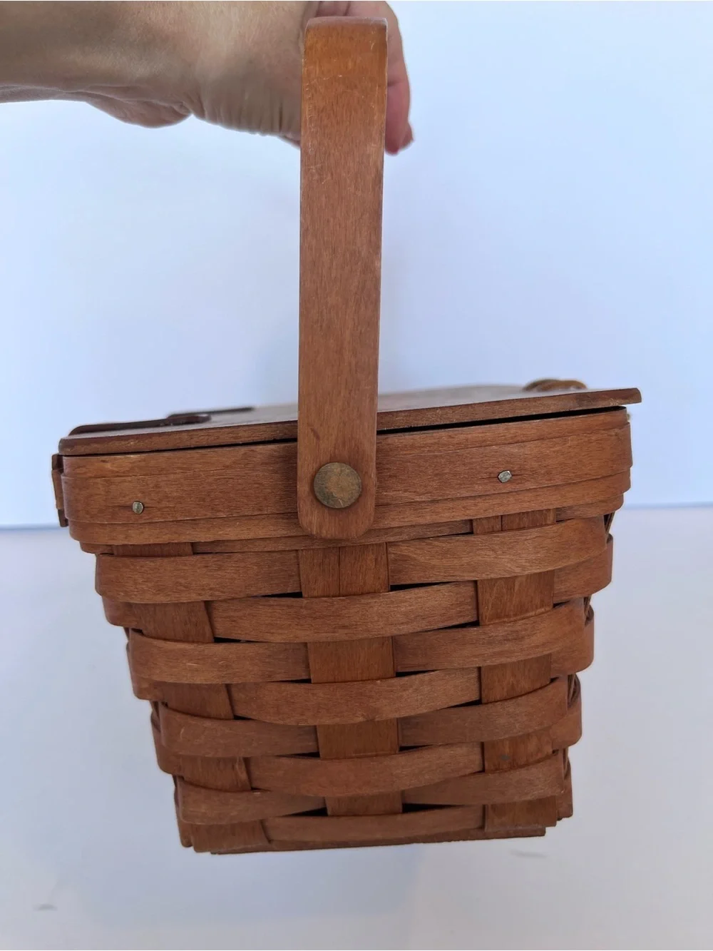 Vintage Longaberger Floral Hand Painted Basket with Handles Purse Picnic Basket